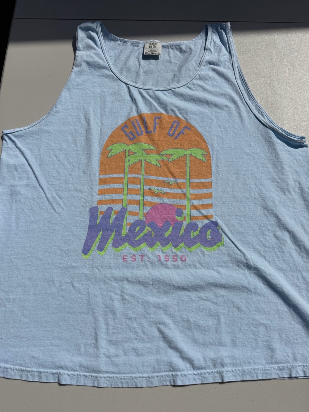 Comfort Colors Gulf of Mexico Tank Top Light Blue Size 2XL Retro Vintage Beach
